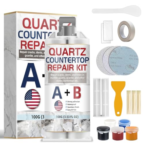 Quartz Countertop Repair Kit, Marble Repair Kit, Strong Bond, Seamless Finish for Granite Repair, Ideal for Mable, Porcelain, Tile, Sink Crack, Chip Scratch, Hole, 100g
