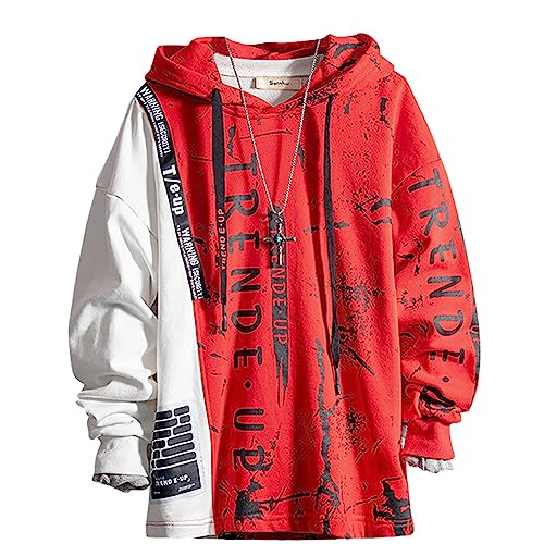 Mens Hoodie Fashion Pullover Sweatshirt Techwear Casual Hip-Hop Sweatshirt Casual Long Sleeve