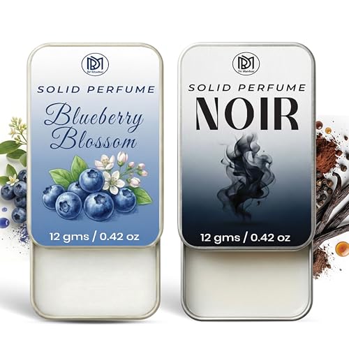Image of Dr.Mashur Solid Perfume |blueberry blossom&Noir Alcohol Free Wax Perfume Balm, Long Lasting | Pocket Tin 12g, Pack Of 2| Non Greasy Smooth Glide, Travel Friendly Unisex Gifts He Or Her