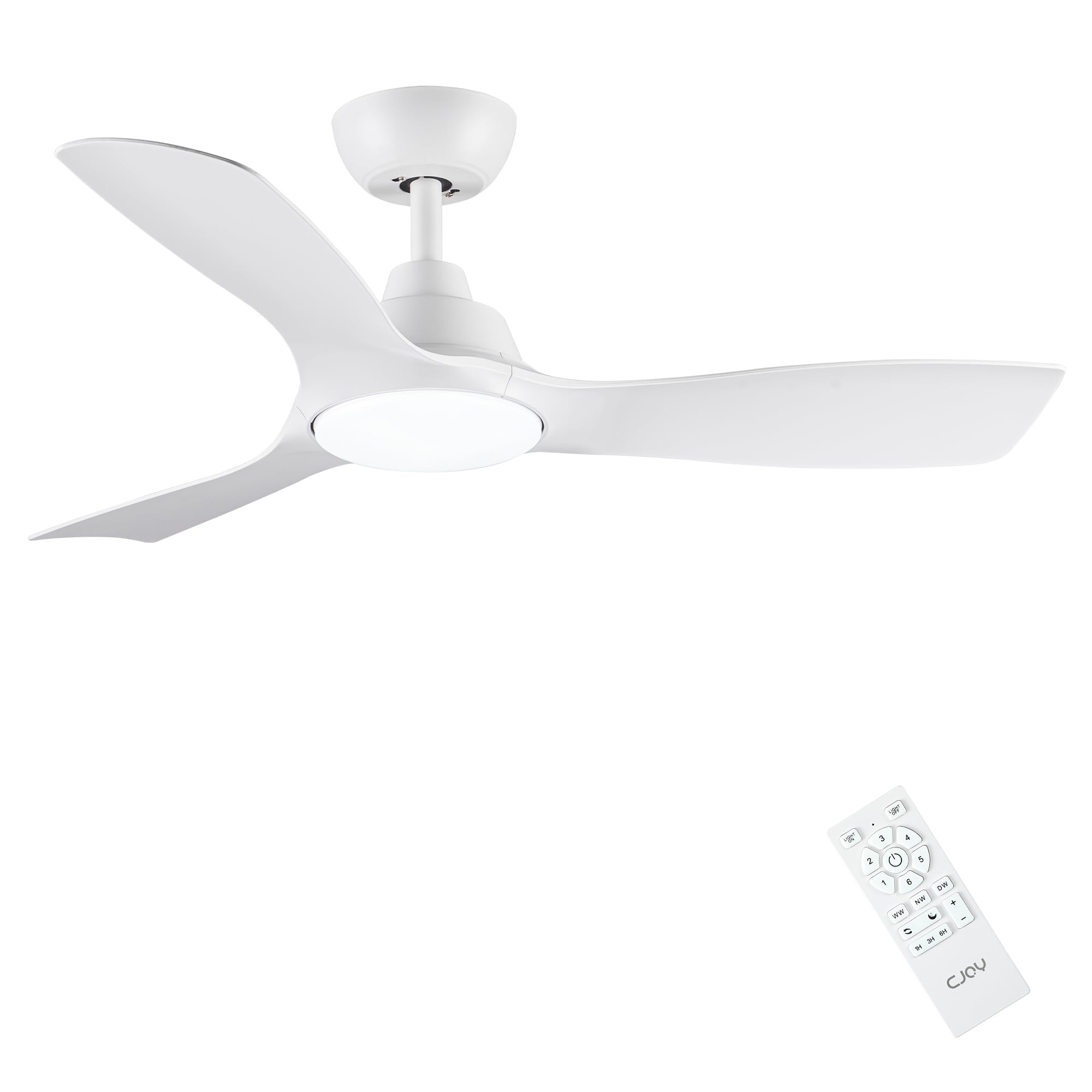 CJOY Ventilatore da Soffitto con Luce e Telecomando, Lampadario Ventilatore da Soffitto Dimmerabile 107 cm Ventilatore da Soffitto Reversibile Bianco DC 6 Velocità del Vento