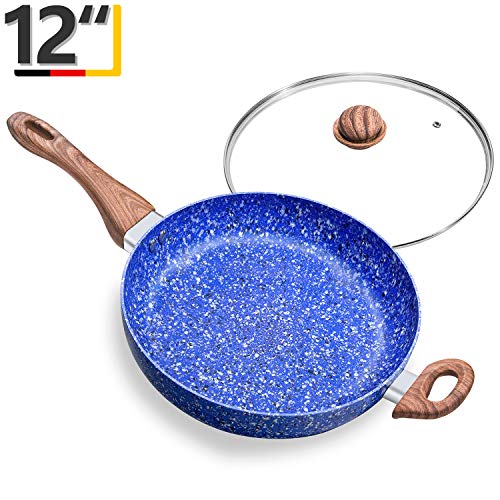 Nonstick Frying Pans, 12 Inch Frying Pan with Lid & Nonstick Stone-Derived Coating