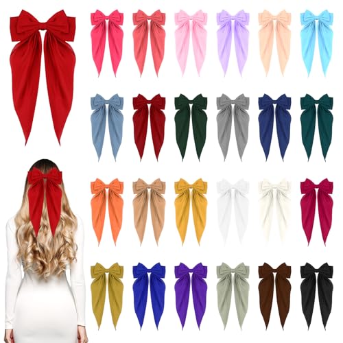 25 Pcs Hair Bows for Women Big Hair Bows Satin Long Tail Clips for Elegant Hairstyles Perfect for Weddings Parties Daily Wear