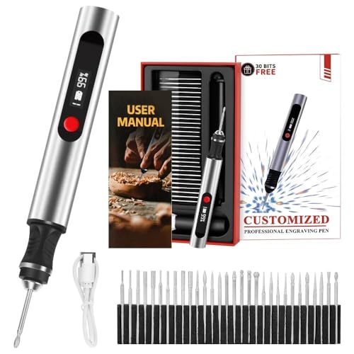 Bolígrafo De Grabado, Kit Completo De Grabado Eléctrico Tenovia, Miniherramienta De Grabado Portátil, Incluye 30 Puntas De Grabado Y 5 Plantillas, Ideal Para Creaciones De Bricolaje En Metal,