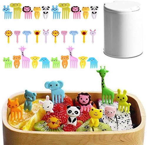 Gladnt Food Picks Fruit Forks Cake Dessert Forks Mini Cartoon Animals Tablewares Bento Accessories with Small Storage Box for Sandwich, Salad, Lunch Box Decor, Party Supplies 30pcs