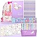 Unicorno Regalo di Cancelleri per Bambina 6 7 8 9 10 11 12 Anni, TOYESS Unicorno Set di Giocattoli per Ragazze, include Astuccio y Penne Colorate y Matite y Quaderni y Adesivi Ecce(32pz)