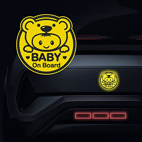 Image of Dreothy 2Pack Baby on Board Sticker for Cars Funny High Intensity Bear Baby Safety Signs Reflective Stickers Car Styling Trucks Decals Bumper Stickers Waterproof Vinyl Car Stickers and Decals