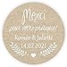 MameArt 50 STICKERS Autocollants Personnalisée Mariage, Merci pour votre présence, Prénom et Date, 4 cm Étiquettes Autocollants pour Mariage Anniversaire Ans Baptême Cadeaux Fête (Lin)