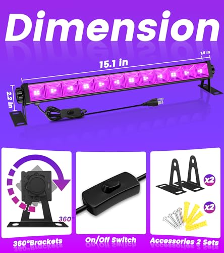 Image of TigQiang 42W 2 Pack Black Light Bar, Blacklight for Glow Party, Halloween | 6Ft Cord & Switch & Plug for Large Space Neon Decorations, Fluorescent Poster, Body Paint, Birthday, Room, Cabinet, 385-400nm