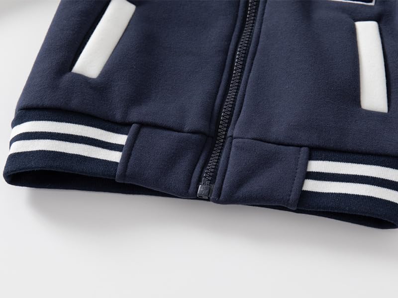 Irsutey Toddler Boy Color Block Thickened Coat Pocket Zipper Baseball Jacket Long Sleeve Open Front Sweatshirt3