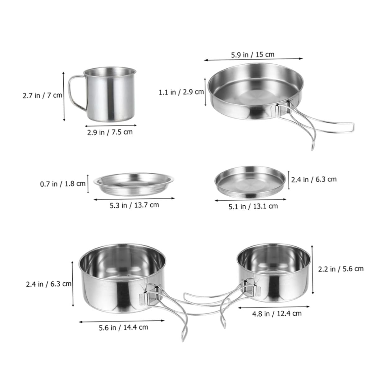 VICASKY Kit de Casseroles en Acier Inoxydable Pliable pour Camping et Randonnée, 8 Pièces Résistantes à l'usure, Ensemble Portable pour 5-6 Personnes en Plein Air