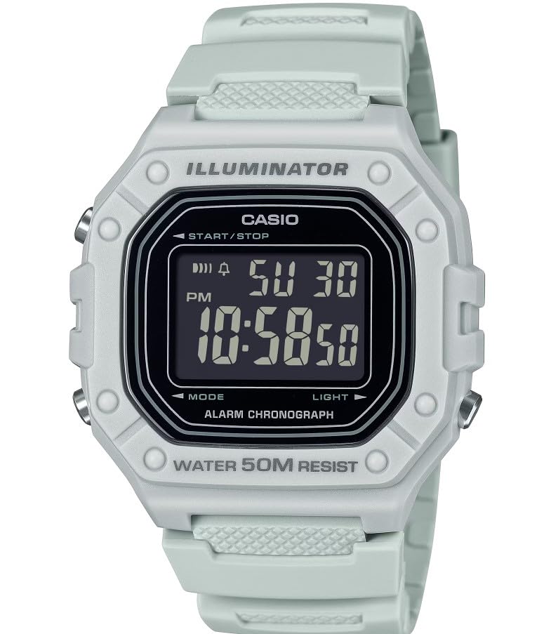 Casio W-218H Series | White | 7-Year Battery | LED Illuminator | 1/100 Second Stopwatch | Daily Alarm | Digital Watch
