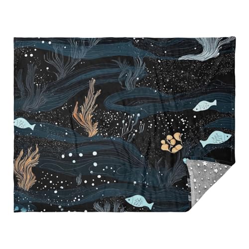 EtherSpher Manta negra con diseño de peces y croal para sofá, sala de estar, manta de sofá, 50 x 70 pulgadas, manta para adolescentes