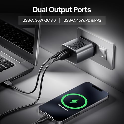 Image of Boat 45W GaN Charger USB Type C, Ultra-Fast Dual Port Fast Charging, Compact & Lightweight, Supports iPhone, Android, iPad, Tablet (Ash Grey)