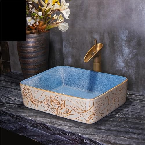 Lavabo para baño de apartamento con diseño sobre encimera rectangular 6