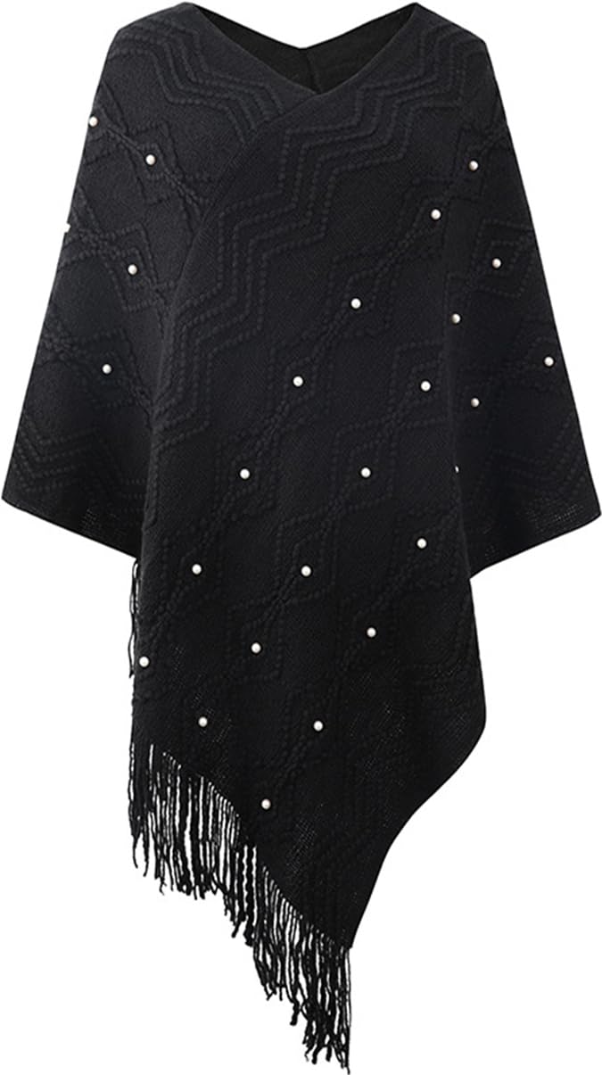Rayson Poncho Maglione Donna Perle con Frange Mantella Irregular | Scialle Moda Giovane,Cappotto per Autunno Inverno