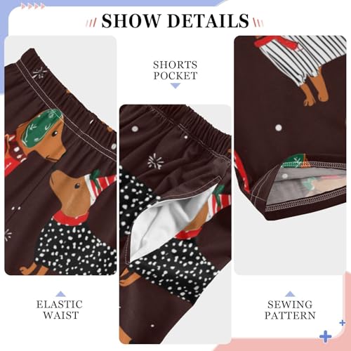 ZZXXB Dachshund with Xmas Hats Boys Long Pants Soft Trousers Elastic Waist Kids Lounge Bottoms with Pockets S-XL4