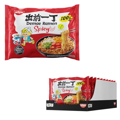 Nissin Demae Ramen – Spicy, 10er Pack, Instant-Nudeln japanischer Art, mit Cayennepfeffer & asiatischen Gewürzen, schnell & einfach zubereitet, asiatisches Essen (10 x 100 g)
