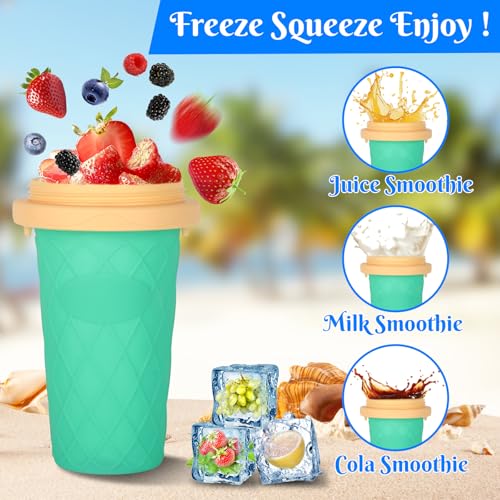 CIOXSOIO DIY Slush Becher, Silikon Squeeze Cup mit 2-in-1 Strohhalm und Löffel, Slush Eis Becher zum Kneten Smoothie Pinch Ice Cup, DIY Slushy Maker Cups, Hellgrün – Bild 6
