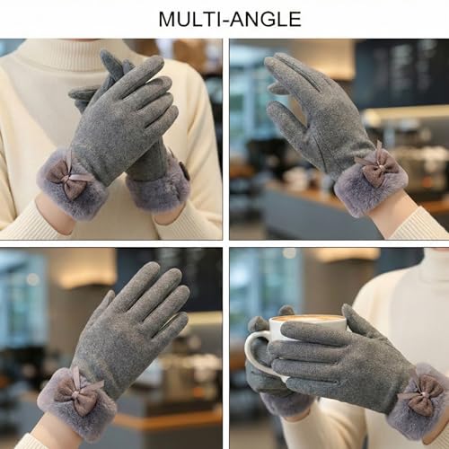 Image of Kraptick Women's Winter Woolen Gloves - Premium Thermal Fleece Lined Touchscreen Hand Warmer Gloves for Cold Weather, Cycling & Driving Soft Fur Cable Knit Elastic Mittens (Free Size, Purple Bow)-6