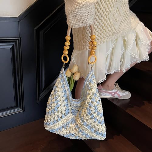 Bolsa tote de hombro de crochet para mujer miniatura 6