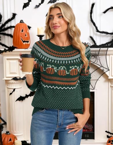 Image of Womens Fair Isle Sweaters Long Sleeve Crewneck Fall Winter Pullover Sweater