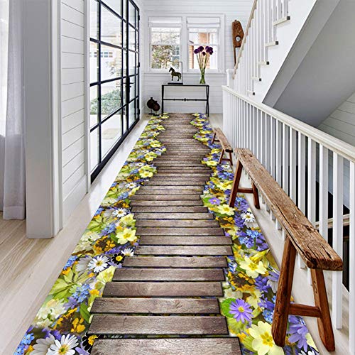 Alfombras de pasillo largo para decorar la entrada de casa con flores amarillas 3D 3