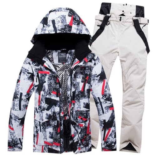 Nlaayong Skianzug 2 Teilig Herren Winter Skijacke mit Kapuzen Schneeanzug Wasserdicht Skibekleidung Jacke und Hosen Tracksuit Winddicht Warme Schneemantel