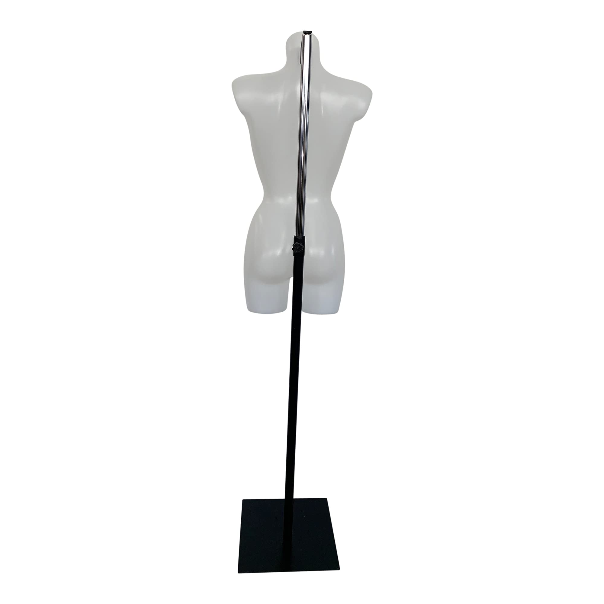 Basic Modepuppe 36, weißer Damentorso lang mit Beinansatz, Mannequin & Ausstellungsfigur aus PE Kunststoff, als Set inkl. Metall-Standfuß, verstellbar, Schwarz