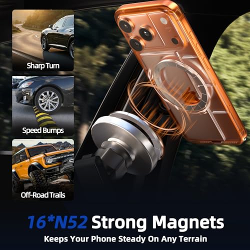 Image of Magnetic Phone Mount for Car, 15W Wireless Car Charger, Dashboard Phone Holder and Windshield Mount, Extendable 360 Degree Arm, Washable Gel Suction Cup, Metal Ring and Cable Included