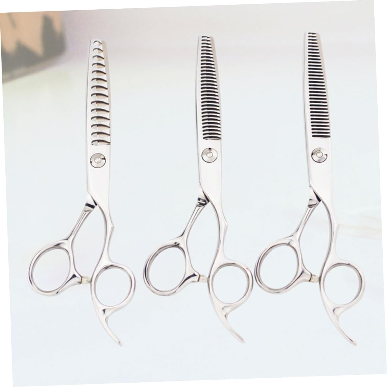 Forbici per Parrucchieri Dentate in Acciaio Inox, Taglio Uniforme e Impugnatura Ergonomica, 3 Pezzi per Salone e Uso Quotidiano