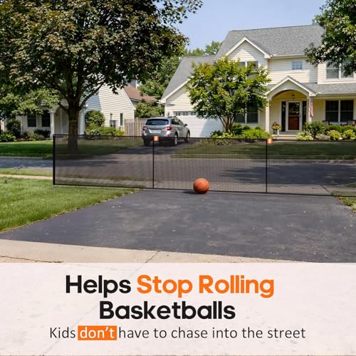 Driveway Net for Kids Safety – 28 FT Driveway Safety Net Barrier, Stops Basketballs from Rolling into the Street, 40 in Tall(Black) by BluBrk - Image 3