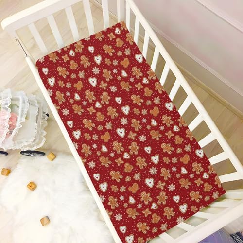 Image of Baby Crib Sheet Christmas Gingerbread Cookie Crib Mattress for Boys and Girls Playard Sheet Soft Breathable Fitted Baby Mattress Cover 52x28in