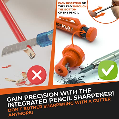 Thorvald Carpentry Pencil Set For Carpenter - Incl. 7 Leads + Sharpener - Solid Mechanical Pencils With Fine Point/Wood Marker/Best Marking Tools For Construction/Carpenters/Drawing/Scriber #TOP3