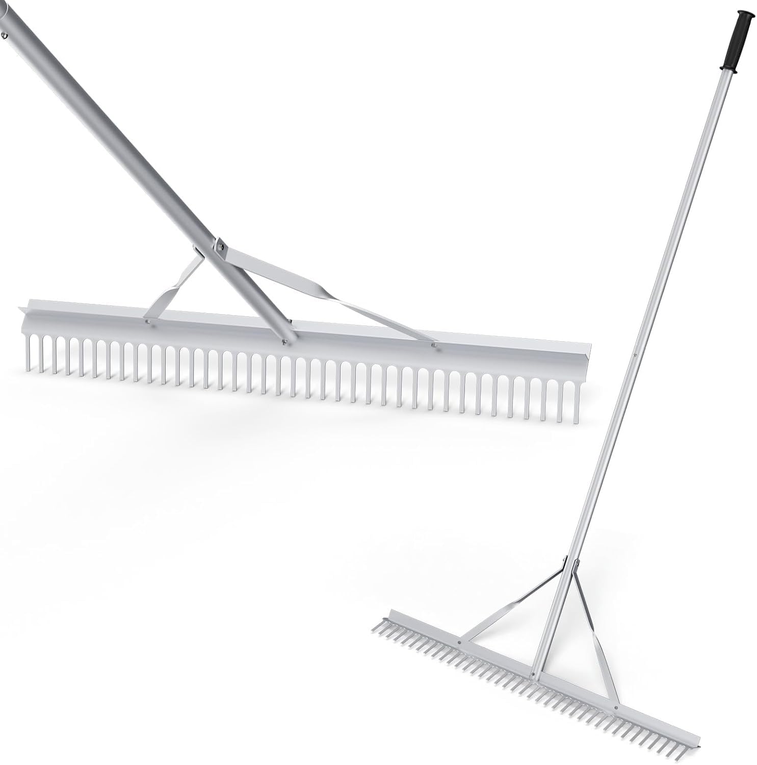 FANTASK Rastrillo de jardín con Mango Largo, rastrillo de Aluminio con Cabezal de 91 cm de Ancho, rastrillo de 36 Dientes, rastrillo de Hojas, rastrillo de césped para aflojar el Suelo, Cuidado del