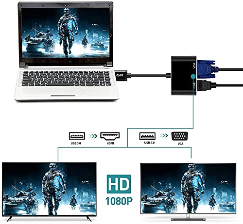 Image of ETZIN USB to HDMI VGA Adapter, USB3.0 to VGA HDMI Adapter Converter Support HDMI VGA Sync Output 1080p Compatible with Windows 7 /8 /8.1 /10 Monitor Display Video Adapter Converter