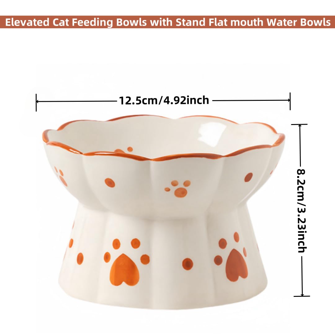 MEETOZ Ceramic Cat Feeder, Elevated Cat Feeding Bowls with Stand Flat mouth Water Bowls - Image 2