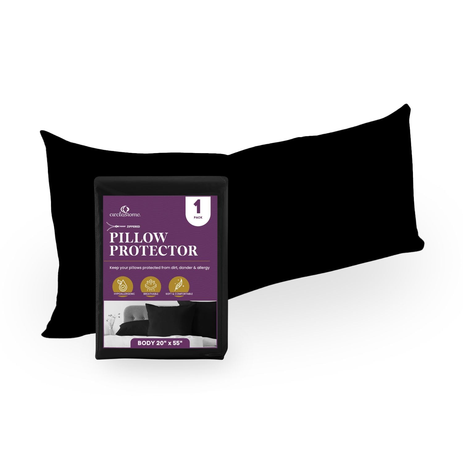 CirclesHome Body Pillow Case Cover with Zipper, Pillow Protector, Black