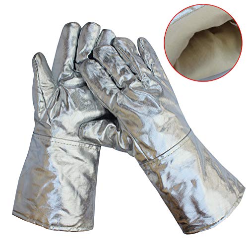 Preisvergleich Produktbild MBEN Isolationshandschuhe, 300-400 Grad hochtemperaturbeständige Aluminiumfolienhandschuhe, Fünf-Finger-Schutzhandschuhe, Stahl, Metallurgie und Schmieden