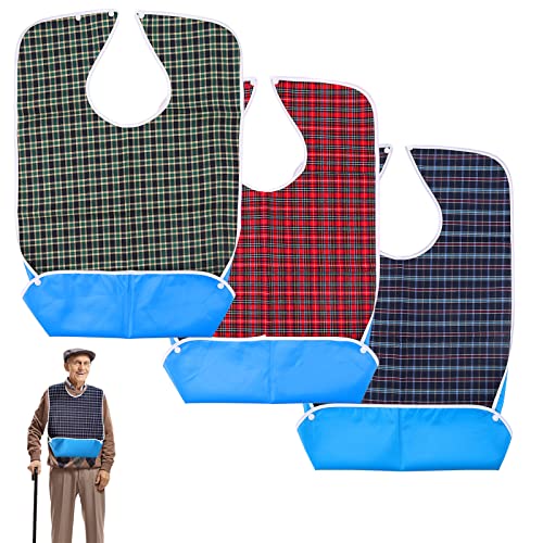 FAMKIT 3PCS Adult Bib Waterproof Washable Adult Eating Bib Cloth Protector Disability Aid Apron
