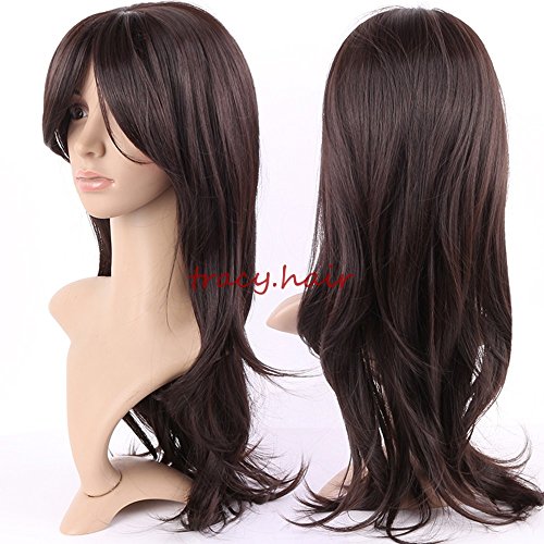 S-noilite Synthetic Hair Wig Long Hair Curly Straight Heat Resistant Hair Halloween Costume Full Head Wig With Bangs (Straight, 19" Dark brown 509)