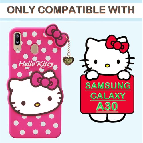 Image of Phone Case for Samsung Galaxy A30 4G, Silicone, Hello Kitty Soft Protective Case, Hot Pink with White Polka Dots, DHKSC0275, 16.5 x 8.5 x 2.5 cm