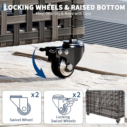 GarveeHome Heavy-Duty Pool Storage Bin with Locking Casters, Large Outdoor Mesh Rolling Cart, Ventilated Pool Float Organizer for Noodles, Toys, Floats, Equipment, Grey by GarveeHome - Image 4