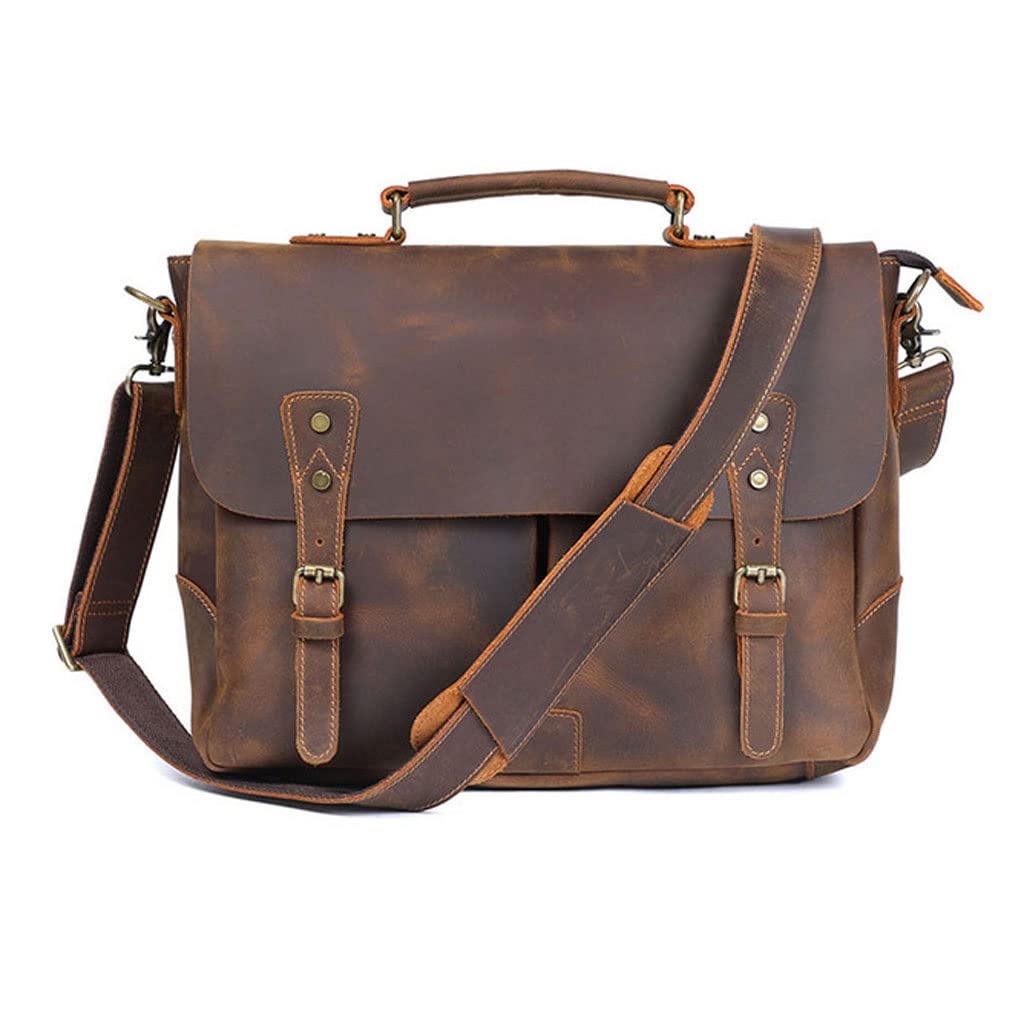Crazy Horse Leather Handbag Men's Travel Messenger Bag Men's Messenger Bag Laptop Bag (Color : A, Size : One Size)