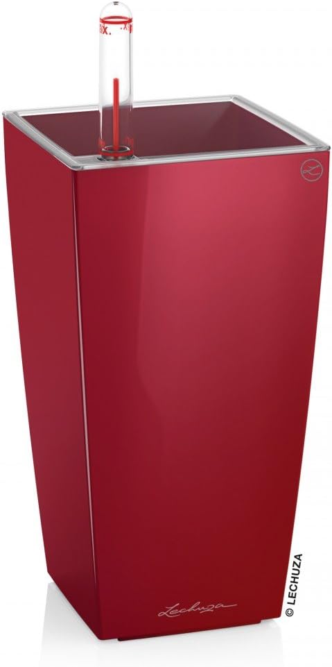 MINI-CUBI Scarlet Red High Gloss, Self-Watering Small Indoor Planter, H7.1 L3.5 W3.5 in