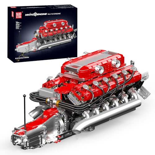 Mould King V12 Engine Model Kit That Runs, MOC Engineering Model Building Kit with Battery and...