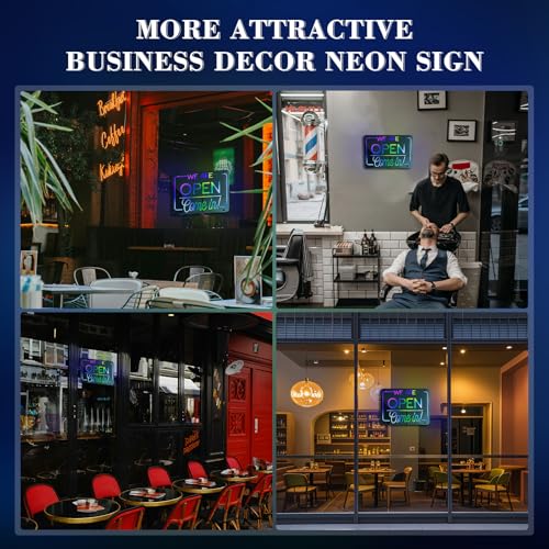 Image of ineonlife Open Neon Sign Come in We are Open Mirrored Colorful LED Lights for Business Decor Bright Led Light Signs Window Door Decoration Bar Shop Coffee Salon Store