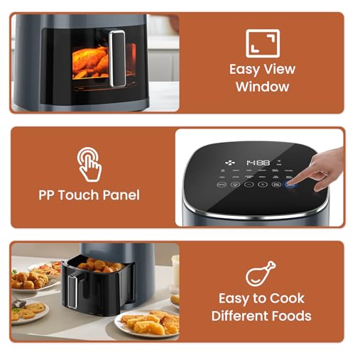 Image of Sweetcrispy Air Fryer 6 Quarts with Window, 12-in-1 Square Airfryer Oven for Family, 400F Rapid Air Crispy Technology, Roast Bake Dehydrate, Nonstick & Easy-Clean Basket