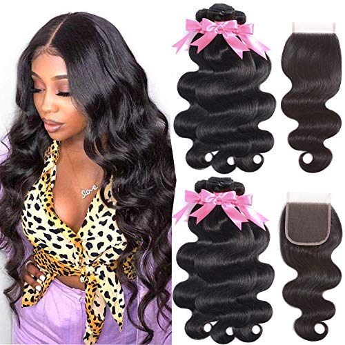 Brazilian Body Wave Bundles With Closure 20 22 24 +18 inch10A Grade Human hair Bundles With Lace Closure 100% Unprocesse