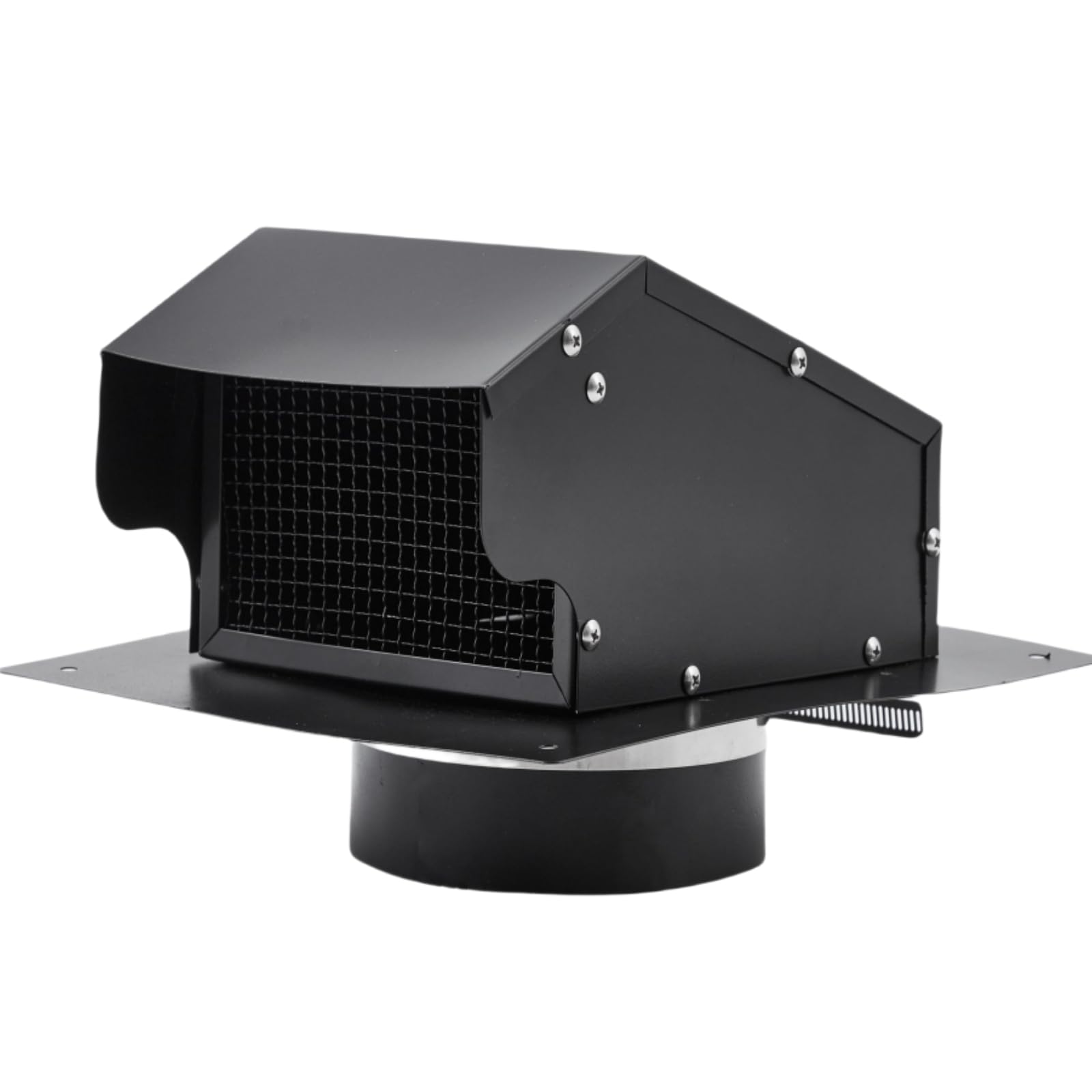 Garvee 6 Inch Black Stainless Steel Roof Vent with One-way Damper & Iron Mesh, Dryer Exhaust Vent with Duct Clamp, Rainproof Snowproof Vent Cover for Kitchen Bathroom Attic Ventilation
