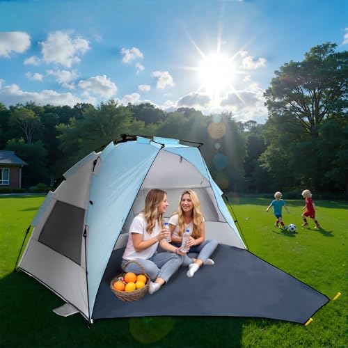 Pop Up Beach Tent Sun Shelter, Pop Up Beach Tent 94.5 x 55.1 x 51.1 inches, 3-4 Person, Blue, with Storage Bag